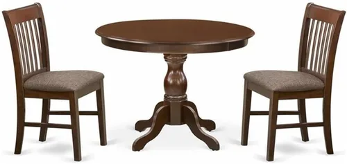 Vista 11 de East West Furniture HBNF3-LWH-W - Juego de muebles de comedor de 3 piezas que contiene una mesa de cocina redonda con pedestal y 2 sillas