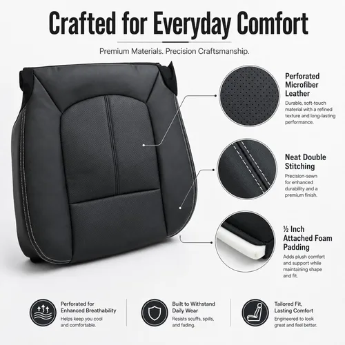 Vista 4 de FZJDSD Funda de asiento de repuesto de piel de microfibra perforada para el lado del conductor, color negro, compatible con Ford F250 F350 F450 F550