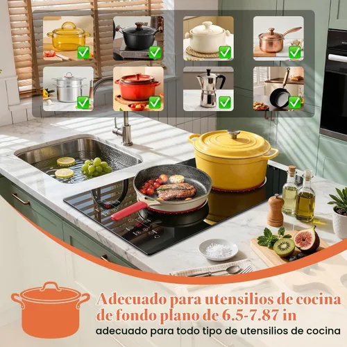 Vista 6 de Estufa eléctrica de 2 quemadores Hobsir, estufa eléctrica de 110 V con enchufe, estufa eléctrica radiante de 2000 W de 12 pulgadas con dos