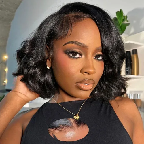 Vista 12 de Peluca Bob de Cabello Humano 4x4 Pelucas de Encaje Frontal sin Pegamento Cabello Humano Pre Arrancado Bob Corto Body Wave Pelucas de Cierre