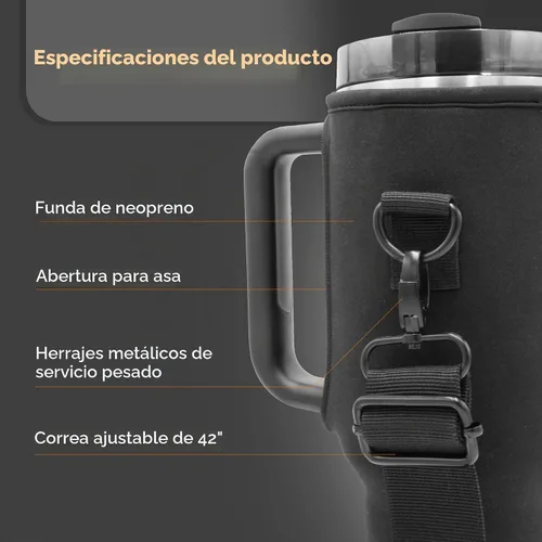 Vista 6 de Bolsa bandolera ajustable para vaso Stanley de 40 onzas con asa, funda protectora de repuesto con correa para el hombro, accesorios de copa