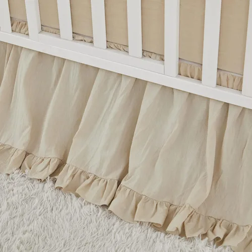 Vista 7 de Brandream Conjunto de Ropa de Cama para Cuna Unisex Bebé Niña Niño 3 Piezas Beige Sólido Boho Chic de Granja Volantes Cálido 100% Algodón Lavado
