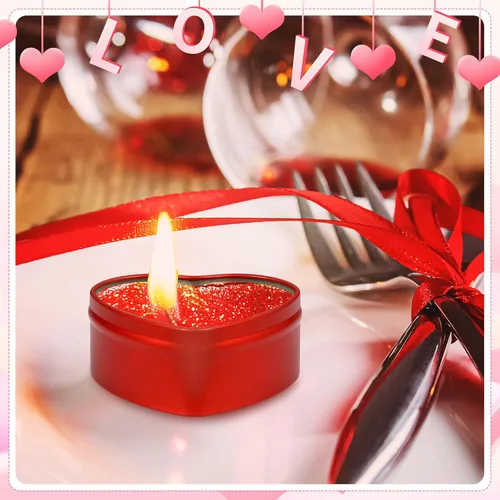 Vista 4 de Nuanchu 24 moldes de velas vacías para el día de San Valentín, latas de metal en forma de corazón rojo de 2 onzas con tapas de ventana