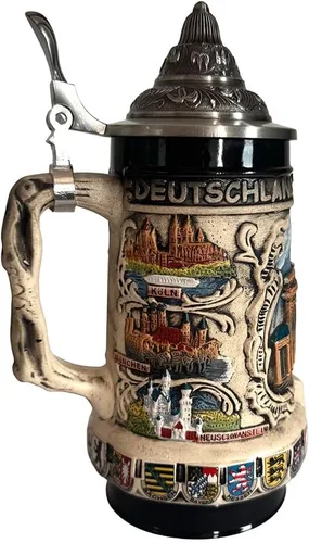 Vista 2 de Taza de cerveza con diseño de castillos alemanes de color verde oscuro con tapa Petwer Regalos de cumpleaños de 0.8 litros (verde oscuro)