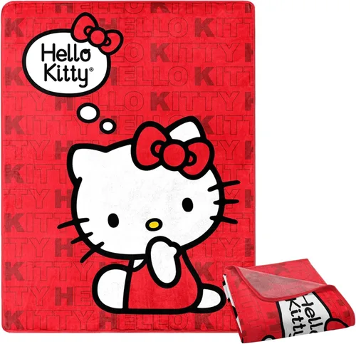 Vista 2 de Sanrio - Manta de felpa suave con texto en inglés «Hello Kitty», de 46 x 60 pulgadas, para cama y sofá