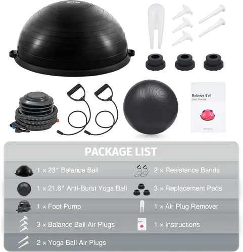 Vista 5 de ZELUS Entrenador de pelota de equilibrio con bandas de resistencia y bomba de pie, pelota de yoga inflable para entrenamientos de gimnasio en casa