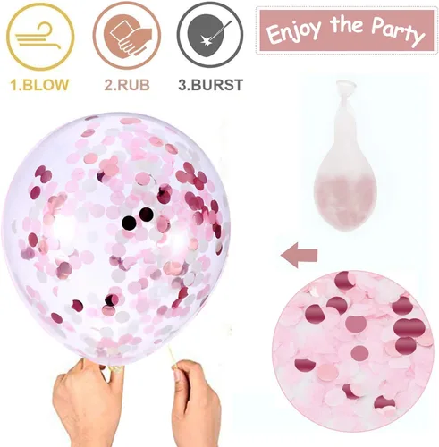 Vista 4 de Thomtery Globos blancos de confeti rosa, 50 globos de látex de 12 pulgadas para fiestas de cumpleaños, decoraciones del día de San Valentín