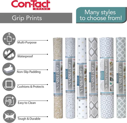 Vista 6 de Con-Tact Brand Grip Prints - Forro para estantes, duraderos y no adhesivos, forro antideslizante para cajones y gabinetes, 18 x 8 pies, granito