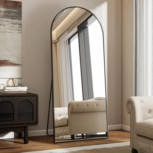 Vista 15 de VooBang - Espejo de cuerpo entero con arco, de 24 x 65 pulgadas, color negro Shatterproof Tempered Glass, Modern Minimalist Chic Room Decor