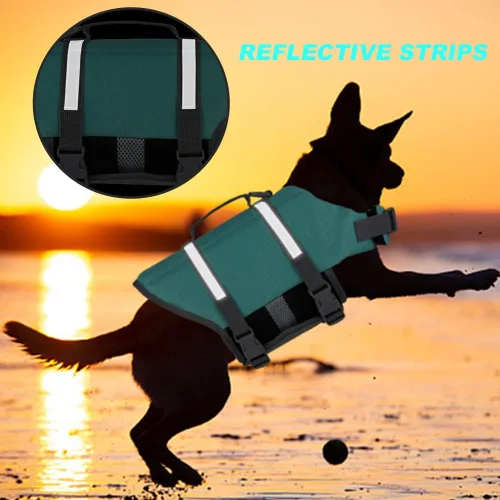 Vista 7 de Doglay Chaleco salvavidas para perros con asa de rescate, chaleco salvavidas para perros para nadar en barco, chaleco de natación reflectante Azul