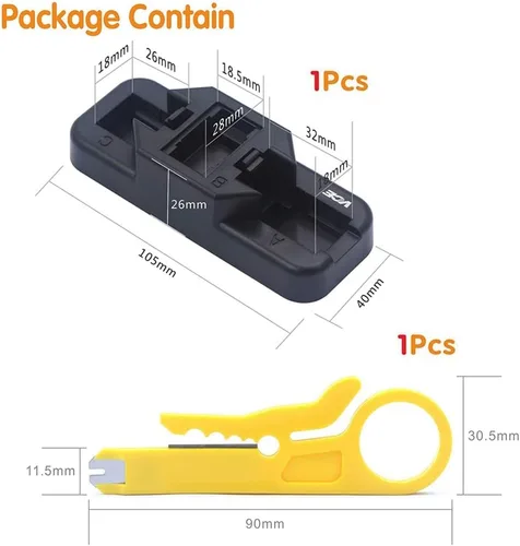Vista 5 de VCE Paquete de 25 insertos de conector Keystone de 90 grados Cat6 RJ45 con soporte combinado Keystone Punch Down y mini cortador de cables