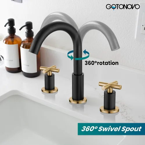 Vista 5 de gotonovo Grifo de baño de 3 agujeros de 8 pulgadas, grifo de tocador para fregadero de baño, 2 manijas cruzadas, lavabo de montaje en cubierta