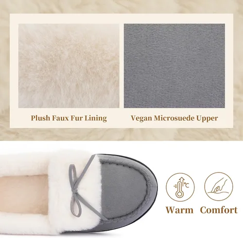 Vista 3 de RockDove Pantuflas tipo mocasín de microgamuza con forro de piel sintética para mujer