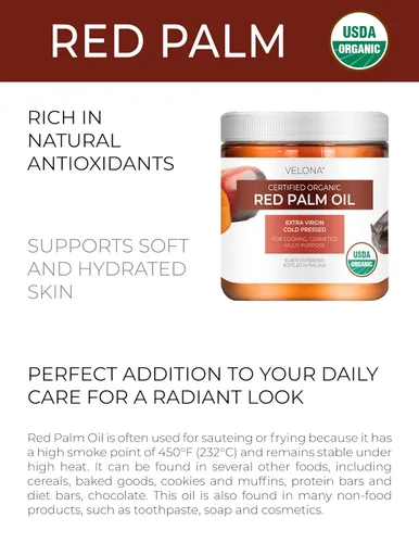 Vista 2 de velona Aceite de palma roja orgánico certificado por la USDA, 2 onzas líquidas, grado alimenticio y cosmético, en frasco, virgen extra, prensado