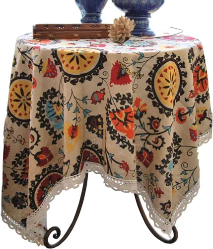 Vista 9 de Aothpher Manteles pequeños de 24x24 pulgadas modernos de estilo bohemio con flores de jacquard lavables con encaje para mesa de comedor