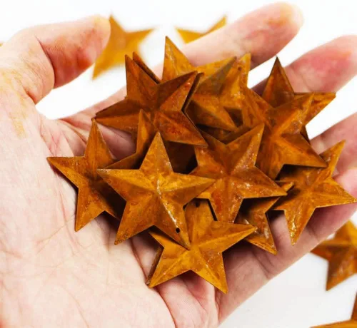 Vista 7 de vibnumom 100 estrellas de metal oxidado, estrella de granero rústica con agujero, ornamental, estrellas de metal vintage para manualidades