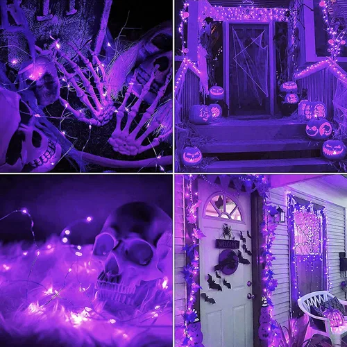 Vista 4 de JMEXSUSS 100 luces solares LED de Halloween al aire libre/250 LED púrpura luces de cadena de Halloween