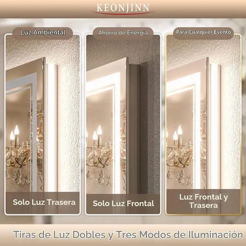 Vista 4 de Keonjinn Espejo de baño LED de 48 x 24 pulgadas con luz frontal