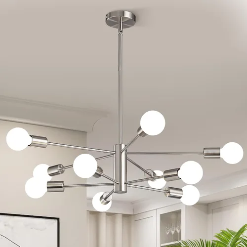 Vista 11 de KAISITE - Candelabro Moderno Sputnik - Candelabro de 6 Luces con Ajuste de Altura, Acabado en Negro y Oro para Cocina, Dormitorio y Vestíbulo
