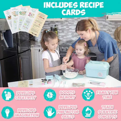 Vista 5 de Juego de hornear para niños, juego de cocina real para niños, suministros para hornear con delantales para adultos y niños, herramientas reales