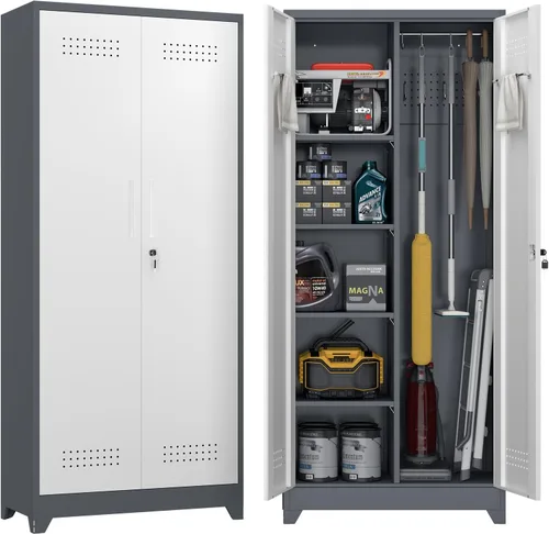 Vista 21 de Armario de almacenamiento de garaje de 28 pulgadas de alto, gabinetes de pared de garaje de metal con puertas y estantes, gabinete pequeño