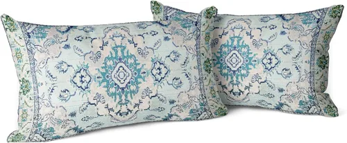 Vista 37 de Snycler Fundas de Almohada Decorativas Bohemias 16x16 pulgadas Juego de 2 Patrón de Alfombra Bohemia de Doble Cara Algodón Suave Funda de Cojín