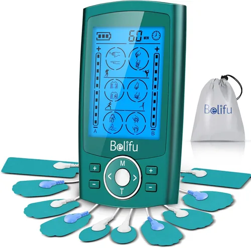 Vista 17 de Belifu Unidad TENS EMS de Doble Canal 24 Modos Estimulador Muscular para Terapia de Alivio del Dolor, Masajeador de Pulso Electrónico Masajeador