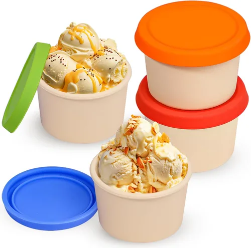 Vista 8 de Webake Recipientes de silicona para helado con tapas, 8 onzas, vasos de helado caseros reutilizables para congelador, juego de 4