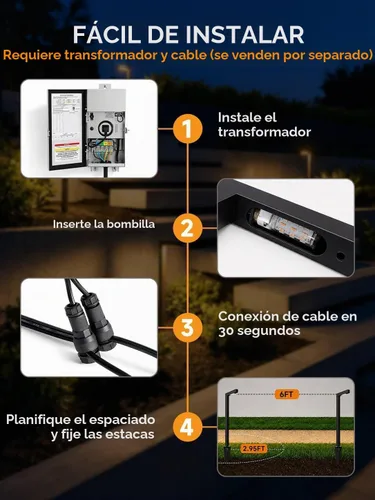 Vista 6 de Gardenreet Luces de camino de paisaje de latón, luces de camino de bajo voltaje de 12 V con cable, luces de jardín al aire libre LED impermeables