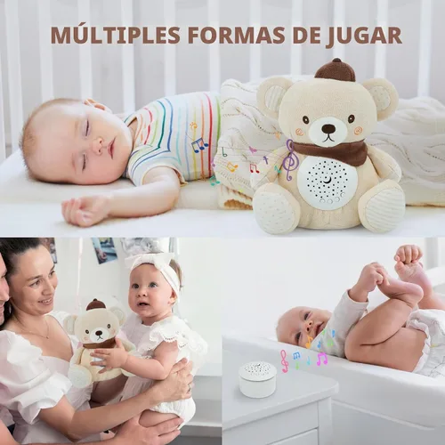 Vista 6 de Oso para dormir para bebé con proyector de estrellas de luz nocturna, juguetes de peluche de algodón suave para niños y niñas, música de cuna, ruido