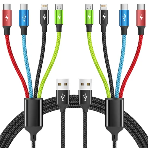 Vista 24 de 4 in 1 Multi Charging Cable, 2 Pack 6FT Charging Cords for Devices Nylon Braided USB C Car Charger Cable with Dual USB-C, IP & Micro Ports, Long