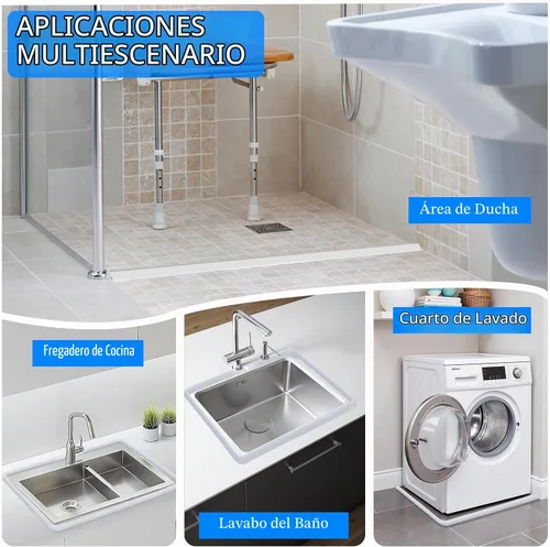 Vista 5 de Protector de agua para umbral de ducha, barrera impermeable de silicona autoadhesiva, tapón de agua, tira de sellado inferior para puerta de ducha