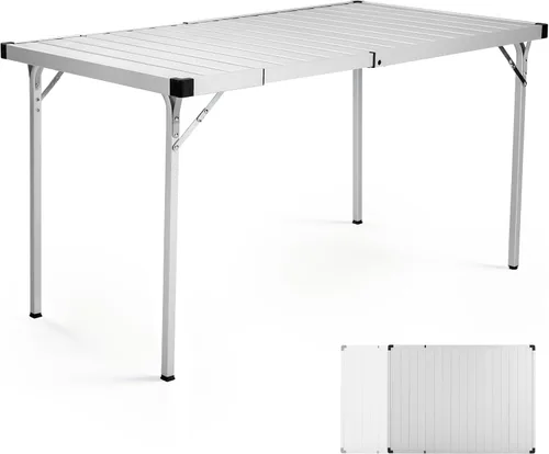 Vista 10 de PORTAL Mesa de camping plegable portátil con patas ajustables, mesa plegable de aluminio mesa enrollable con bolsa de transporte para exteriores