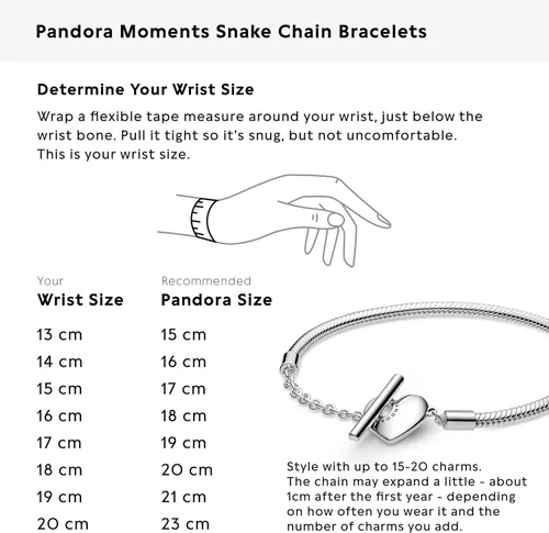 Vista 5 de PANDORA Moments Heart T-Bar - Pulsera de cadena de serpiente, Metal, Sin gemas.