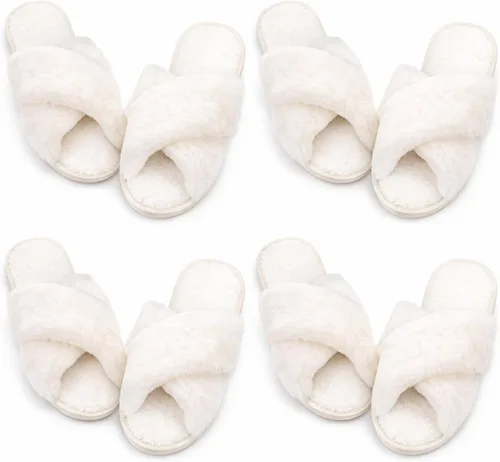 Vista 10 de Newcotte 4 pares de pantuflas peludas de dama de honor con punta abierta Negro