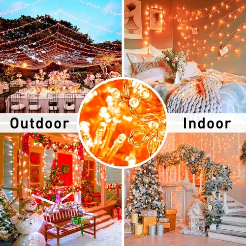 Vista 7 de JMEXSUSS Guirnalda de luces LED naranja de Halloween y luces de red para exteriores, cable transparente, 8 modos, impermeable, guirnalda de luces