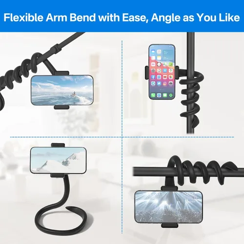 Vista 4 de Soporte universal para micrófono para soporte de micrófono, se adapta a la mayoría de teléfonos inteligentes de 3.5 a 7.5 pulgadas, soporte flexible