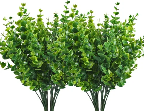 Vista 11 de CATTREE Arbustos artificiales, plantas de plástico, hierba de bambú, arbustos verdes falsos, hojas verdes, bodas, interiores, exteriores, hogar