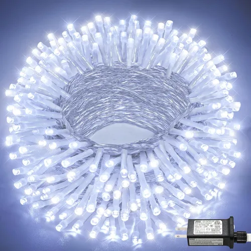 Vista 23 de Tira de 200 luces LED de 66 pies para exteriores, luces de Navidad conectables para interiores, cable transparente, impermeable, 8 modos de luces