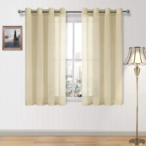 Vista 133 de DWCN Cortinas traslúcidas color verde frijol para sala de estar y dormitorio - Cortinas voile con aspecto de lino sintético con ojales en la parte