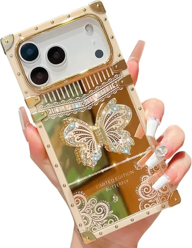 Vista 59 de Funda Rectangular de Lujo Femenina Compatible con iPhone 16 Pro Max Diseñada con Soporte de Anillo de Diamante con Función de Atril