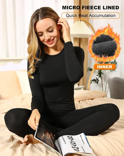 Vista 4 de ViCherub Conjunto de ropa interior térmica para mujer, capa base larga, forro polar, parte superior inferior
