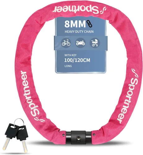 Vista 8 de Sportneer Candado para bicicleta: Candado de cadena de bicicleta de alta seguridad de 8mm de grosor con 2 llaves - 0.97/1.2 metros de largo, candado