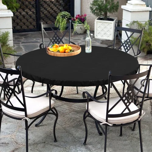 Vista 4 de LUSHVIDA - Mantel ajustable de vinilo para mesa redonda, impermeable y con borde elástico, mantel de plástico