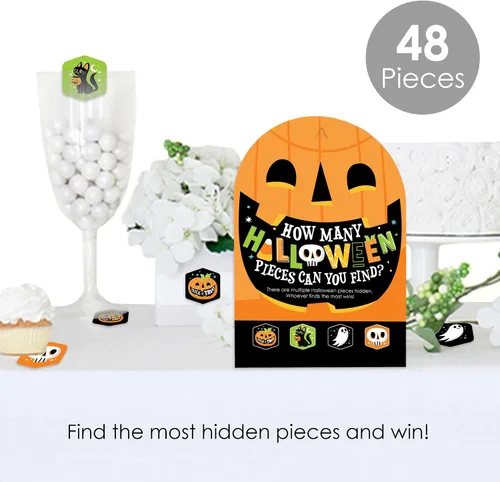 Vista 2 de Big Dot of Happiness Jack-O'-Lantern Halloween - Caza del tesoro para fiestas de Halloween para niños, 1 soporte y 48 piezas de juego, juego
