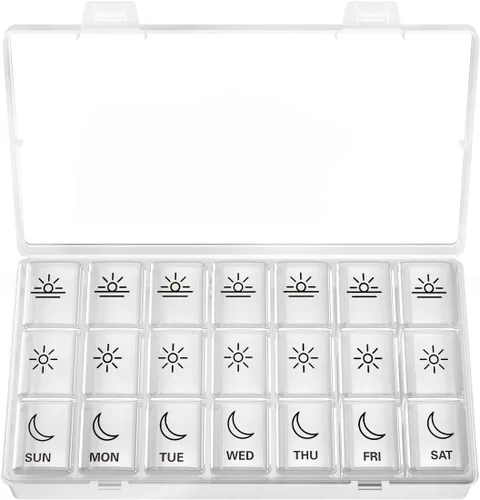 Vista 8 de BUG HULL Organizador Semanal de Píldoras 3 Veces al Día, Caja de Píldoras Diaria de 7 Días 3 Veces al Día, Organizador de Píldoras de Viaje