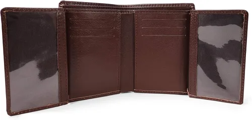 Vista 4 de Cartera de piel de vacuno con bloqueo RFID con capa interior de piel de vaca de primera calidad con doble apertura y soporte para ventana