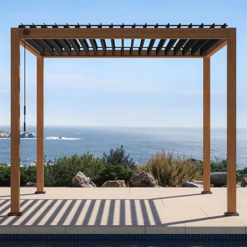 Vista 10 de Mirador 111S - Pérgola con listones redondeada de 10 pies x 10 pies, estructura completa de aluminio, techo ajustable, para exterior, duradera