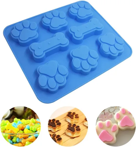 Vista 7 de FineGood - 3 moldes de silicona en forma de pata y hueso 2 en 1, 8 cavidades, bandejas reutilizables para dulces de hielo, galletas de chocolate