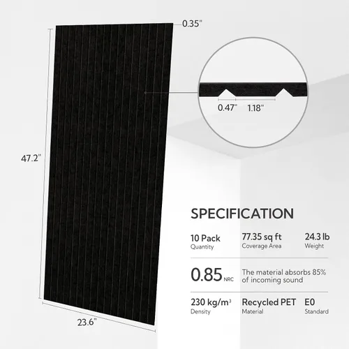 Vista 2 de Olanglab Paquete de 10 paneles acústicos de pared, 48 x 24 pulgadas por cada panel acústico, absorbentes de sonido, paneles de sonido decorativos